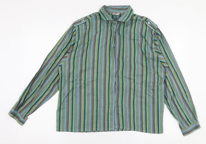 C&A Womens Multicoloured Striped Polyester Basic Button-Up Size 18 Collared