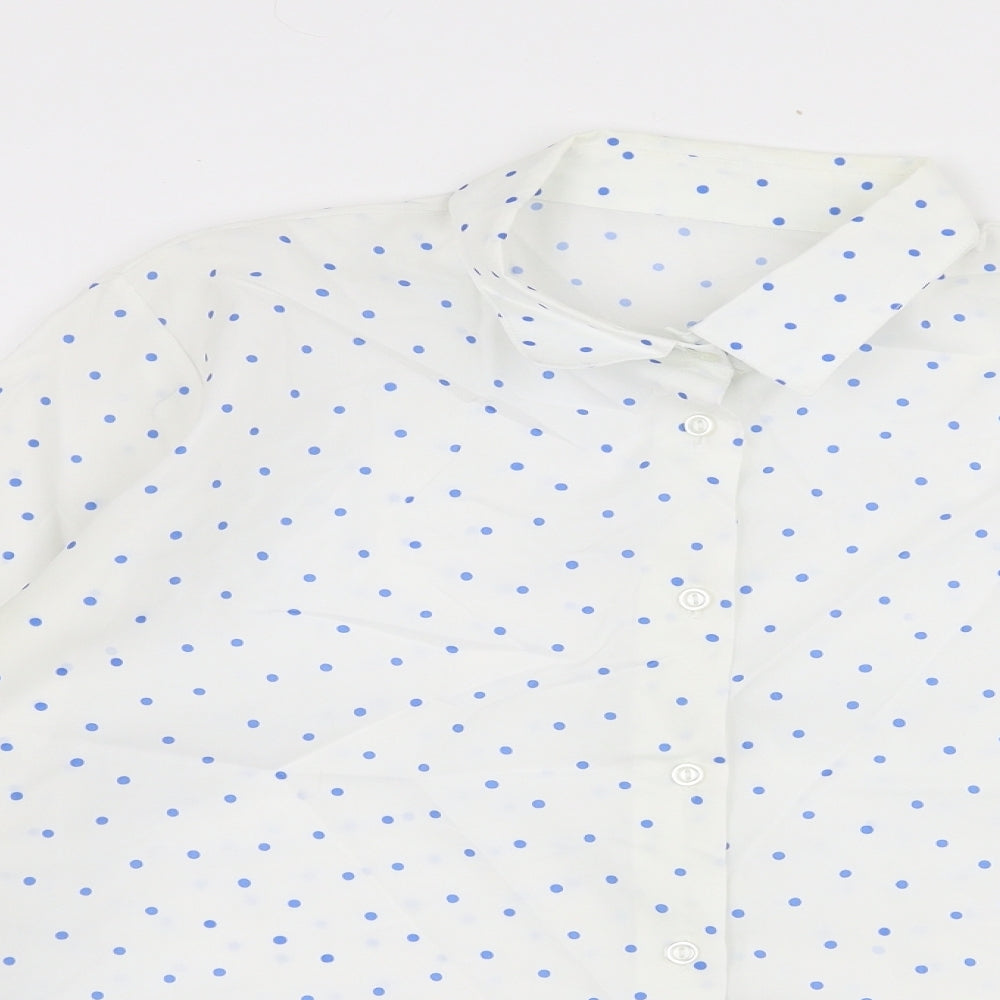 Preworn Womens White Polka Dot Polyester Basic Blouse Size 18 Collared