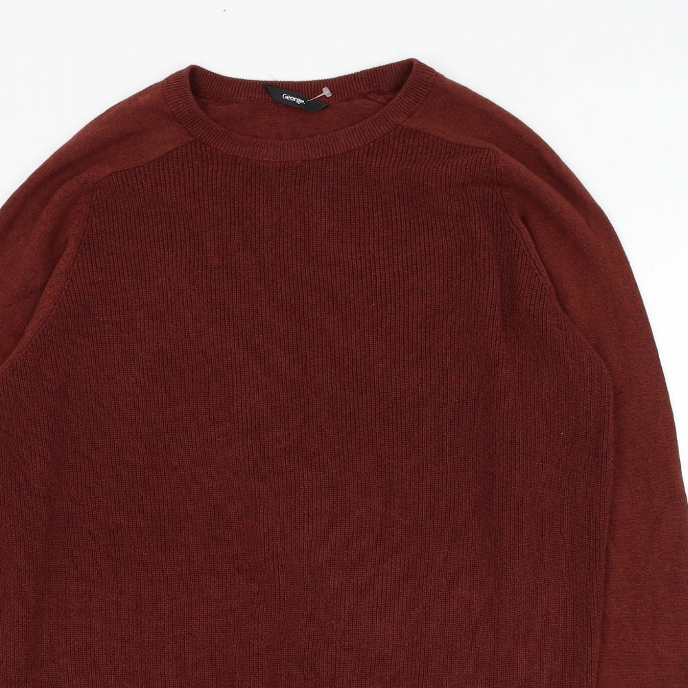 George Mens Brown Round Neck  Cotton Pullover Jumper Size L