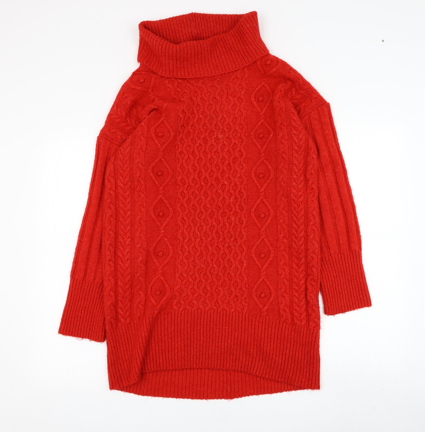 TU Womens Red Roll Neck  Acrylic Pullover Jumper Size 10