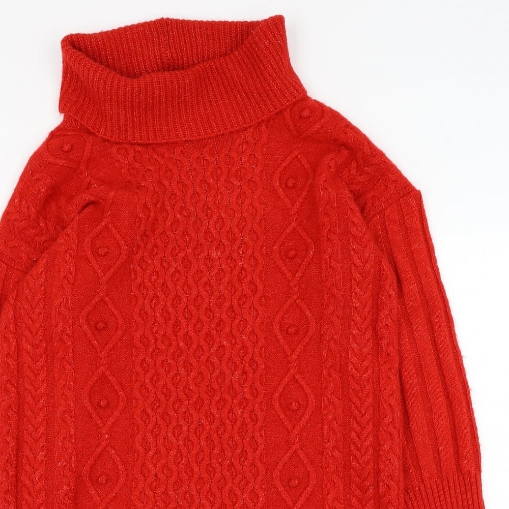 TU Womens Red Roll Neck  Acrylic Pullover Jumper Size 10