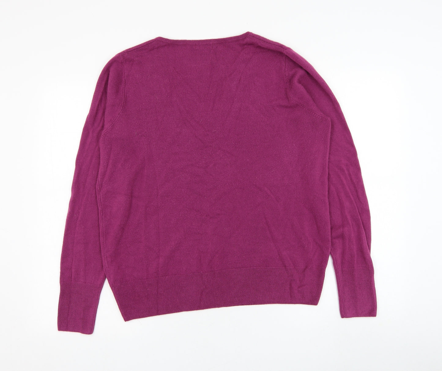 F&F Womens Purple V-Neck  Acrylic Pullover Jumper Size 16