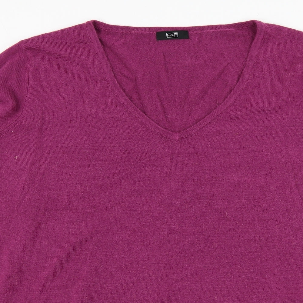 F&F Womens Purple V-Neck  Acrylic Pullover Jumper Size 16