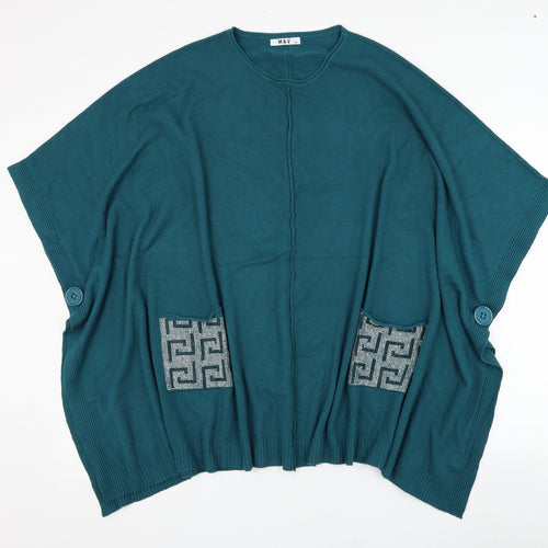 M & V Womens Green Round Neck  Polyester Cape Jumper Size L
