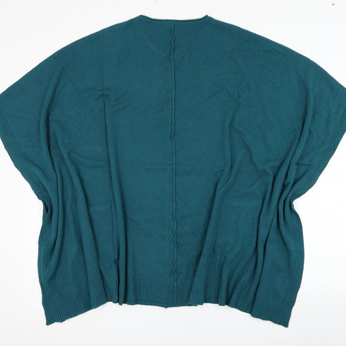 M & V Womens Green Round Neck  Polyester Cape Jumper Size L