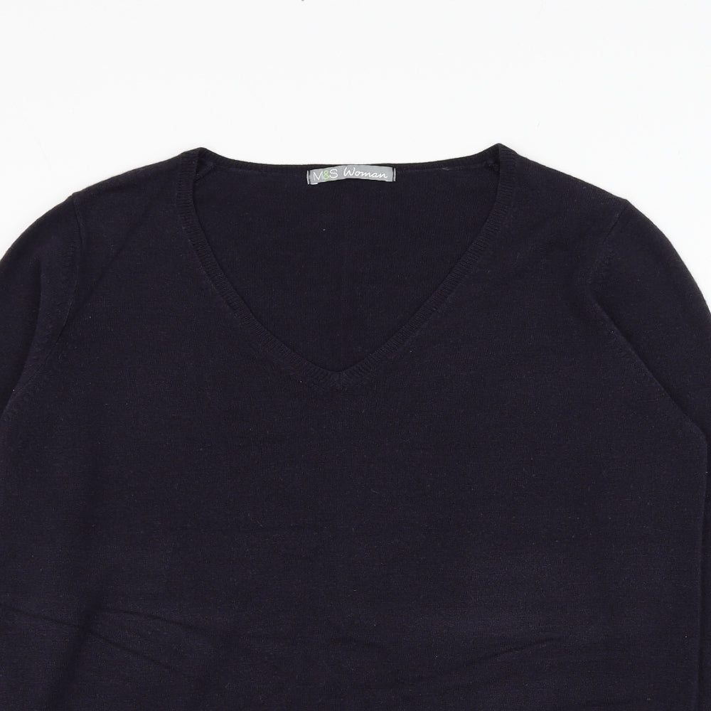 Marks and Spencer Womens Purple V-Neck  Acrylic Pullover Jumper Size 14