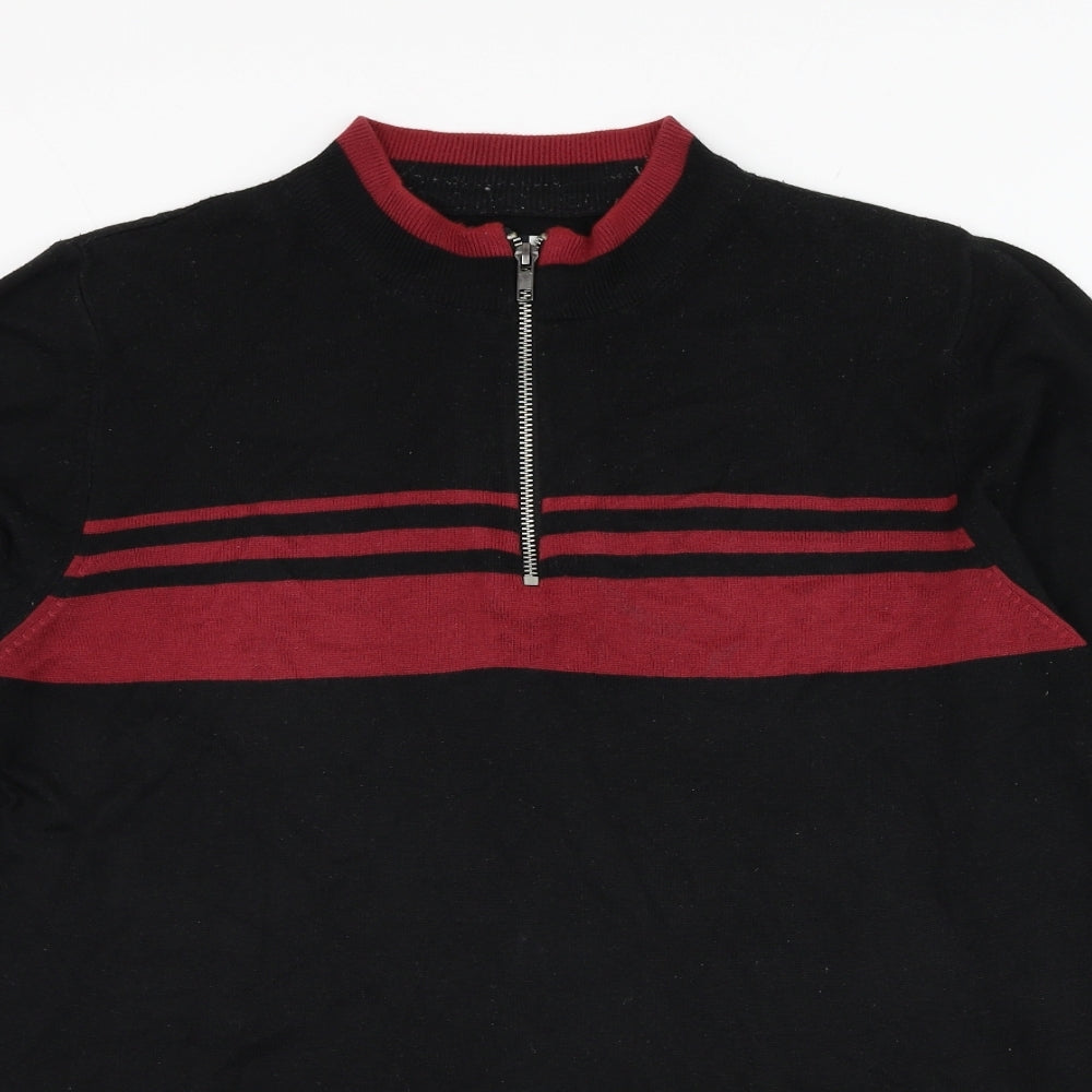 Topman Mens Black Mock Neck  Viscose Pullover Jumper Size M