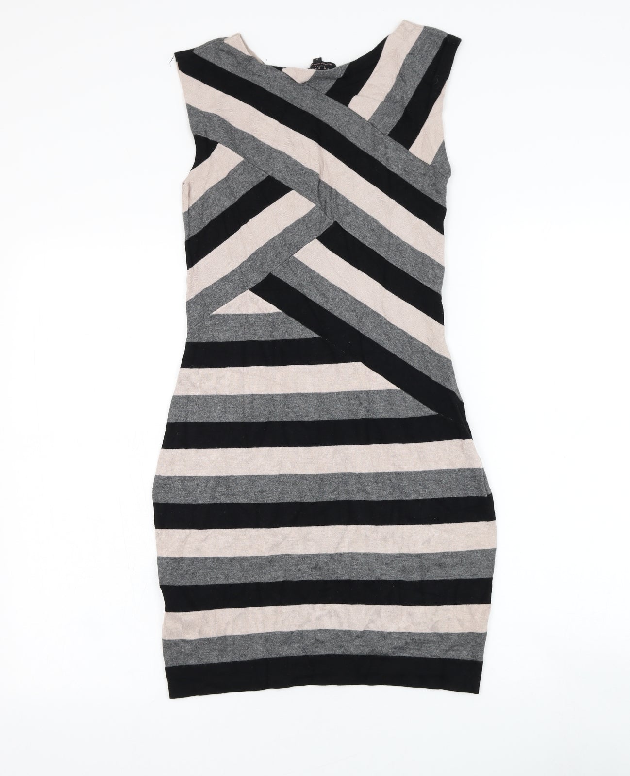 Ted Baker Womens Grey Striped Polyester Jumper Dress  Size S  Round Neck Pullover