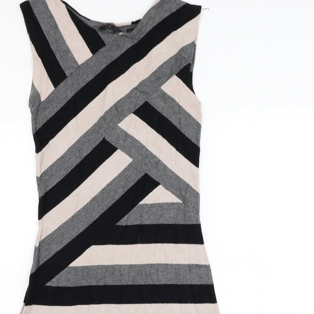 Ted Baker Womens Grey Striped Polyester Jumper Dress  Size S  Round Neck Pullover