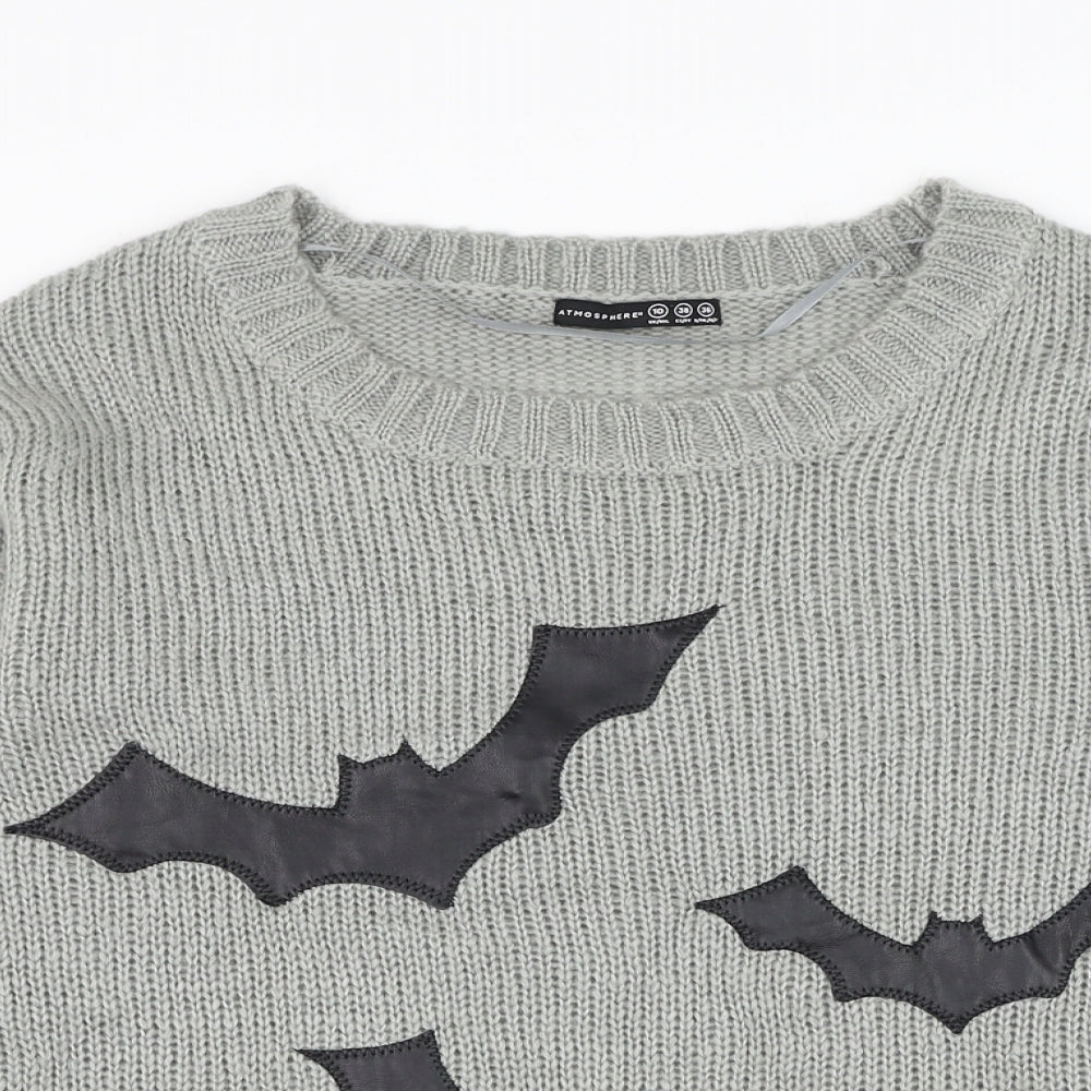 Atmosphere Womens Grey Round Neck  Acrylic Pullover Jumper Size 10   - Batman