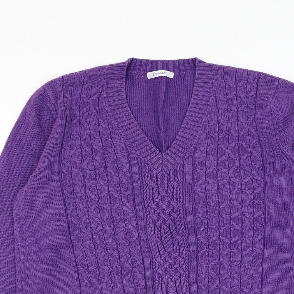 Damart Womens Purple V-Neck  Cotton Pullover Jumper Size 10