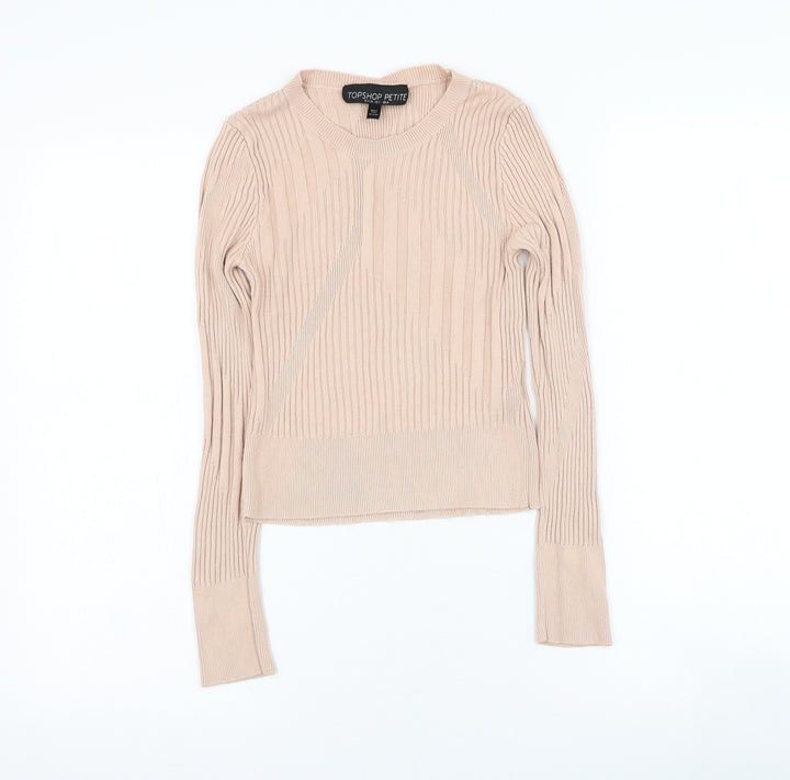 Topshop Womens Beige Round Neck  Viscose Pullover Jumper Size 6
