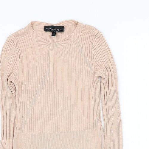 Topshop Womens Beige Round Neck  Viscose Pullover Jumper Size 6