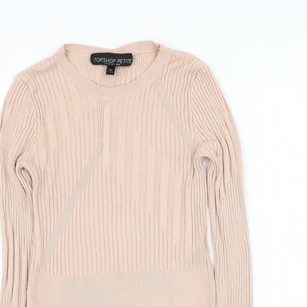 Topshop Womens Beige Round Neck  Viscose Pullover Jumper Size 6