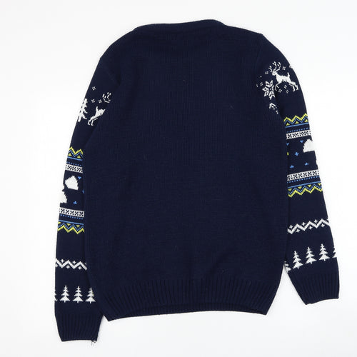 Numskull Mens Blue Round Neck Fair Isle Acrylic Pullover Jumper Size M   - Fallout 4