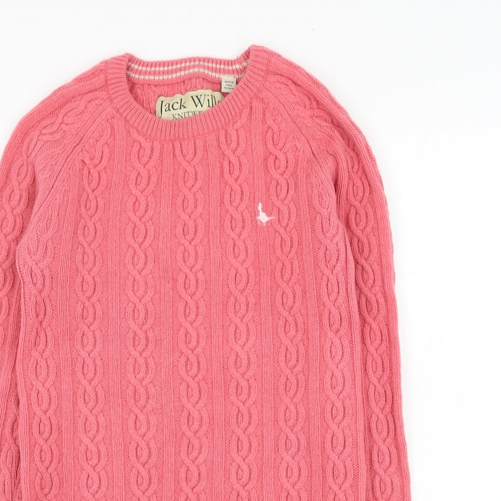 Jack Wills Womens Pink Round Neck  Wool Pullover Jumper Size 10