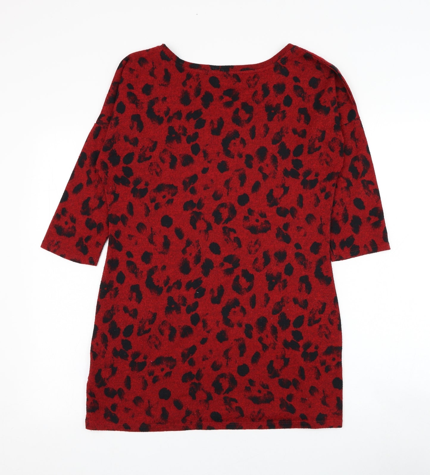 F&F Womens Red Round Neck Animal Print Polyester Pullover Jumper Size 12