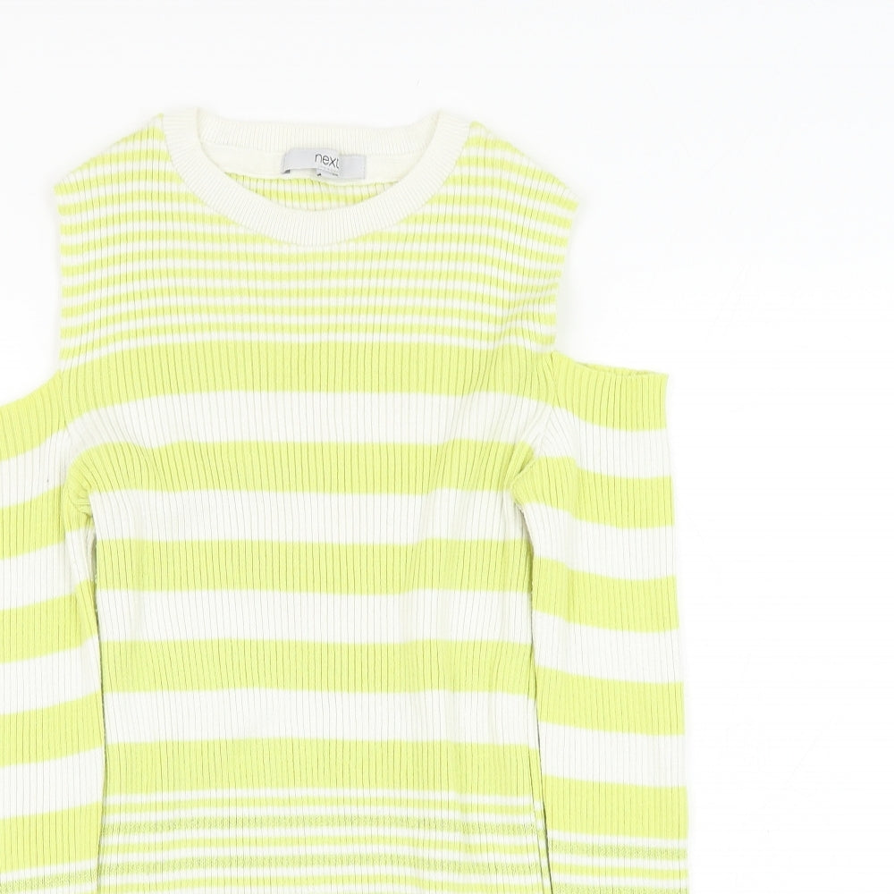 NEXT Womens Yellow Round Neck Striped Cotton Pullover Jumper Size 14