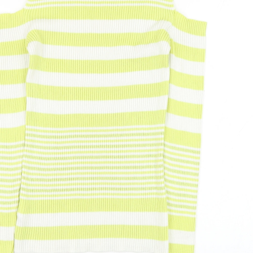 NEXT Womens Yellow Round Neck Striped Cotton Pullover Jumper Size 14