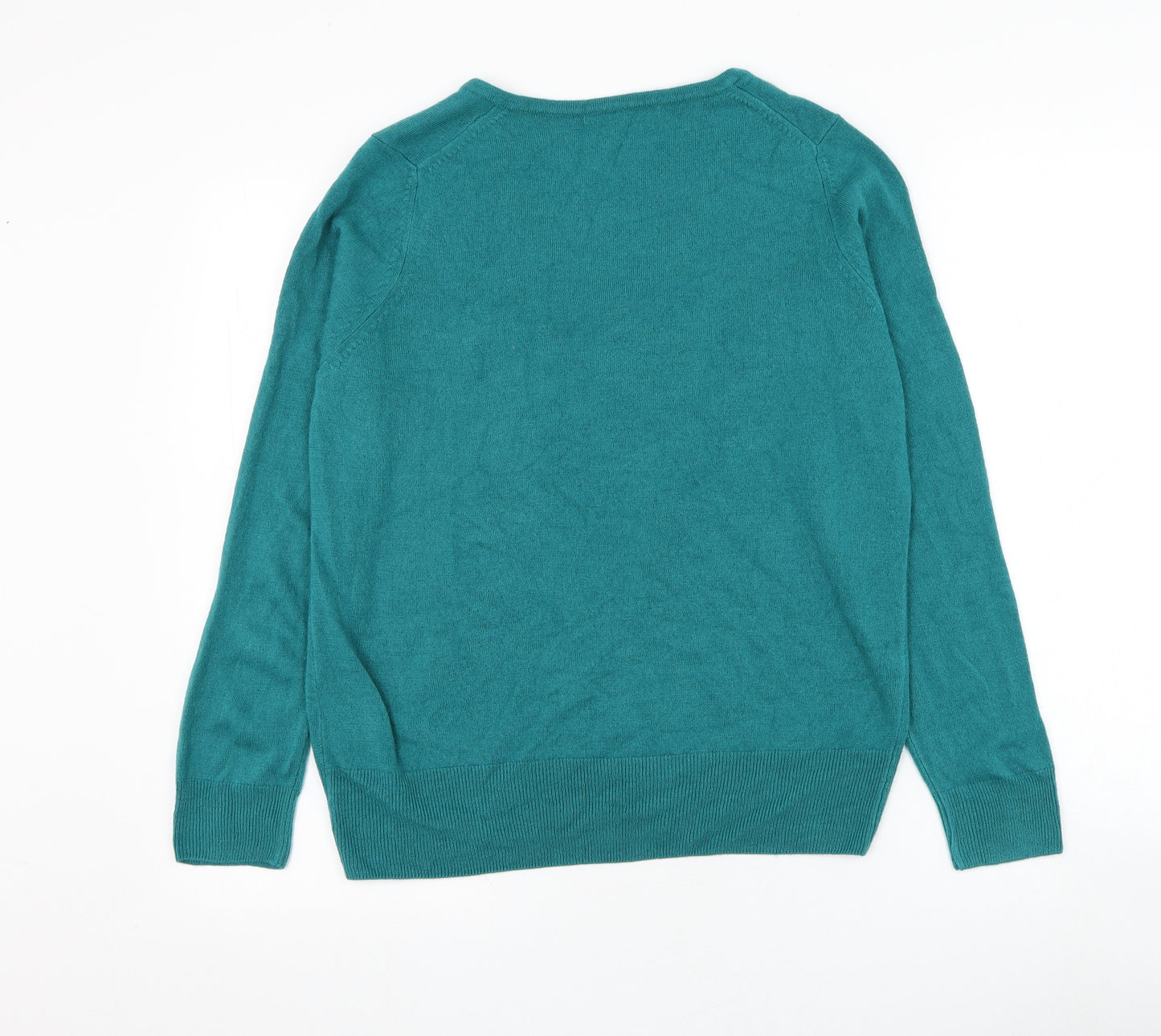 Marks and Spencer Womens Green V-Neck  Acrylic Pullover Jumper Size 14