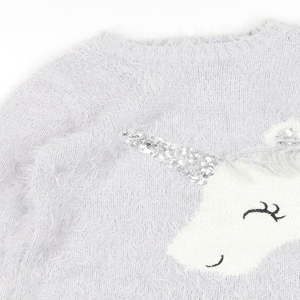 Primark Girls Purple Round Neck  Polyamide Pullover Jumper Size 6-7 Years  Pullover - Unicorn