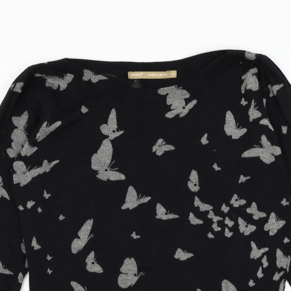 NEXT Womens Black Round Neck  Polyester Pullover Jumper Size 12   - Butterfly