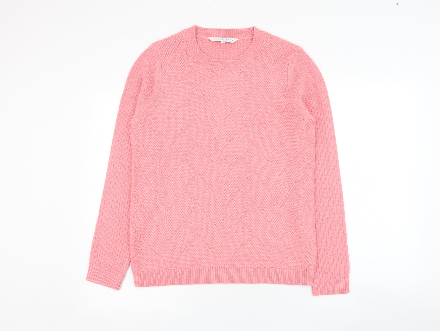 Amara Reya Womens Pink Round Neck  Acrylic Pullover Jumper Size S