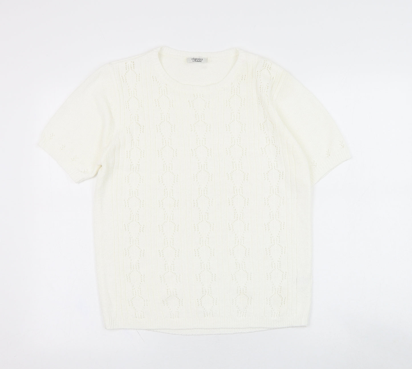 Berkertex Womens White Round Neck  Acrylic Pullover Jumper Size 10