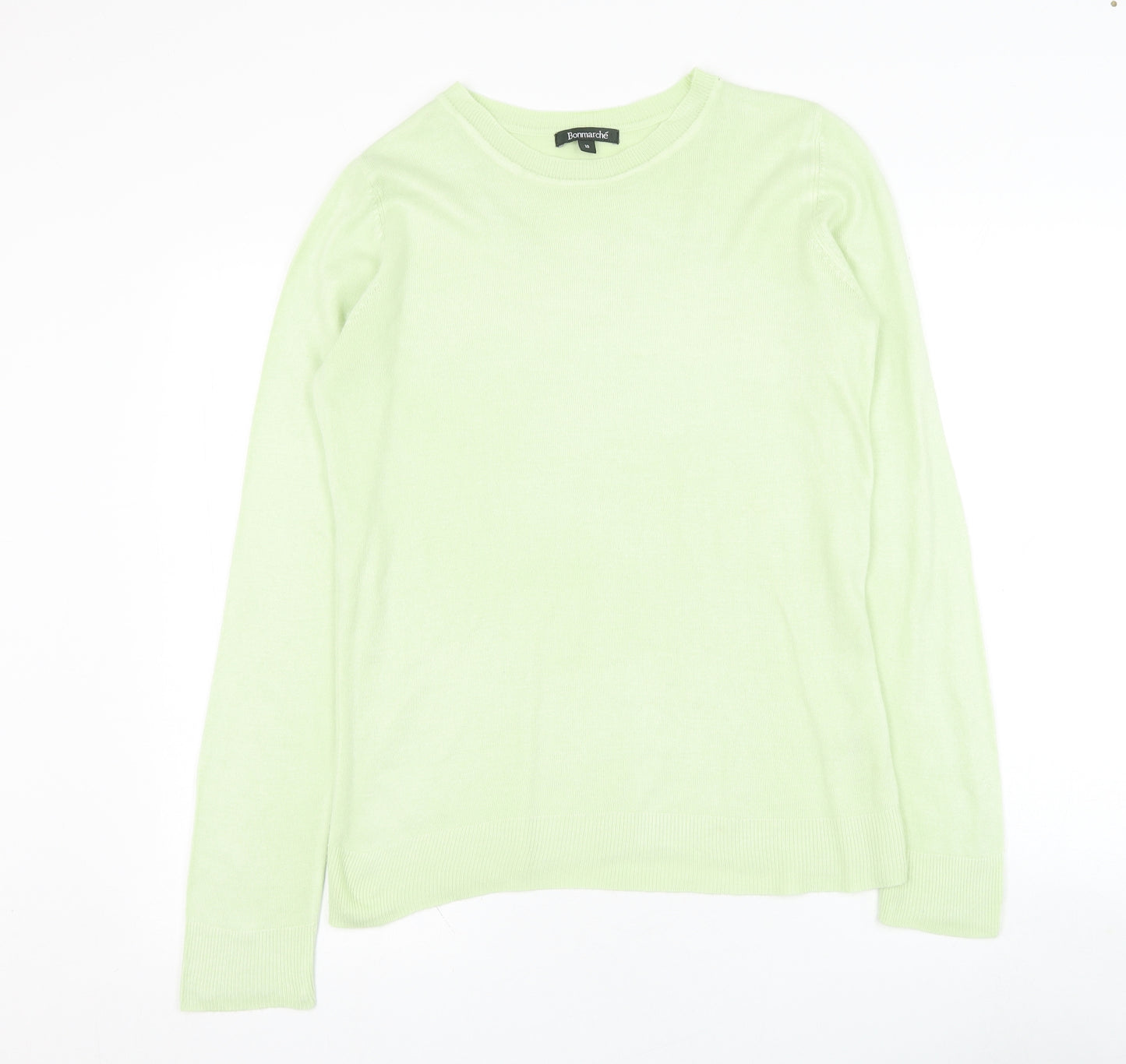 Bonmarché Womens Green Round Neck  Acrylic Pullover Jumper Size 10