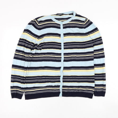 Bonmarché Womens Blue Round Neck Striped Viscose Cardigan Jumper Size S