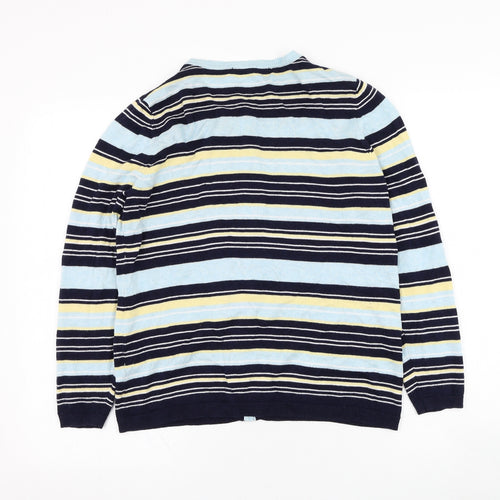 Bonmarché Womens Blue Round Neck Striped Viscose Cardigan Jumper Size S