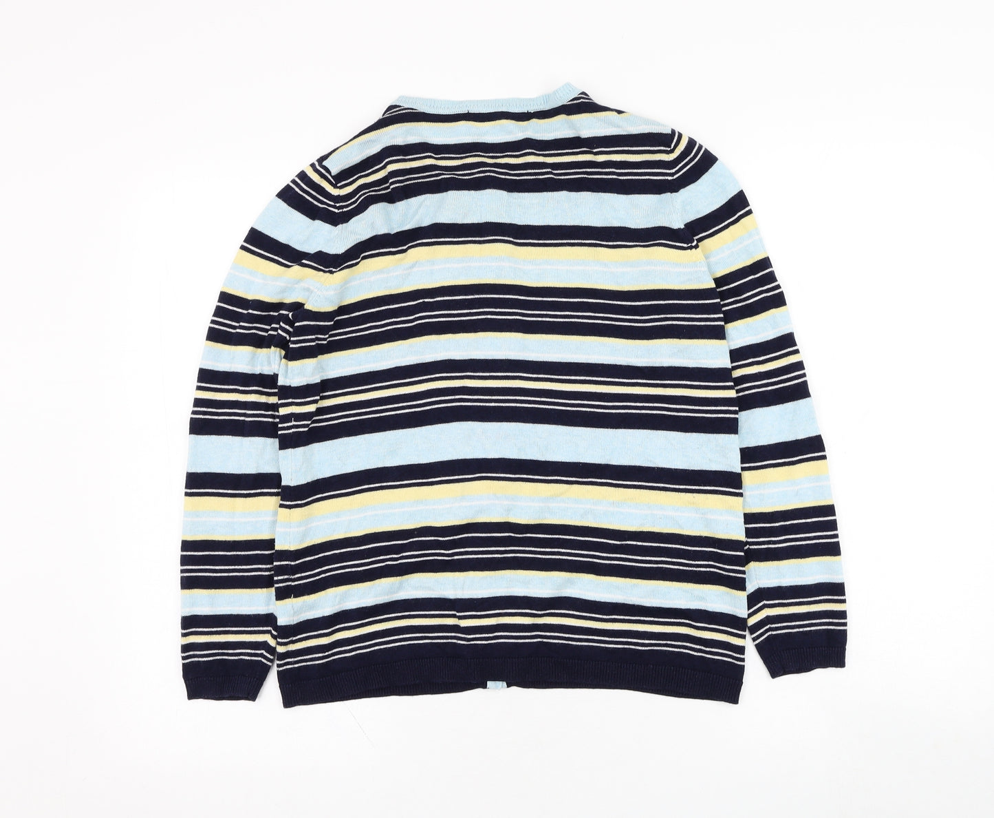 Bonmarché Womens Blue Round Neck Striped Viscose Cardigan Jumper Size S
