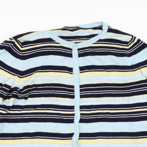 Bonmarché Womens Blue Round Neck Striped Viscose Cardigan Jumper Size S