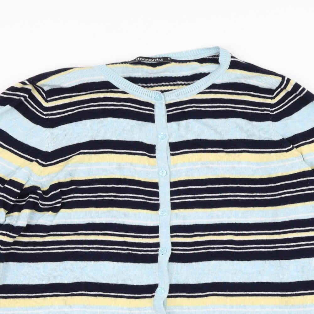 Bonmarché Womens Blue Round Neck Striped Viscose Cardigan Jumper Size S