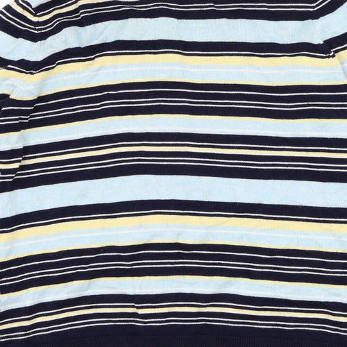 Bonmarché Womens Blue Round Neck Striped Viscose Cardigan Jumper Size S