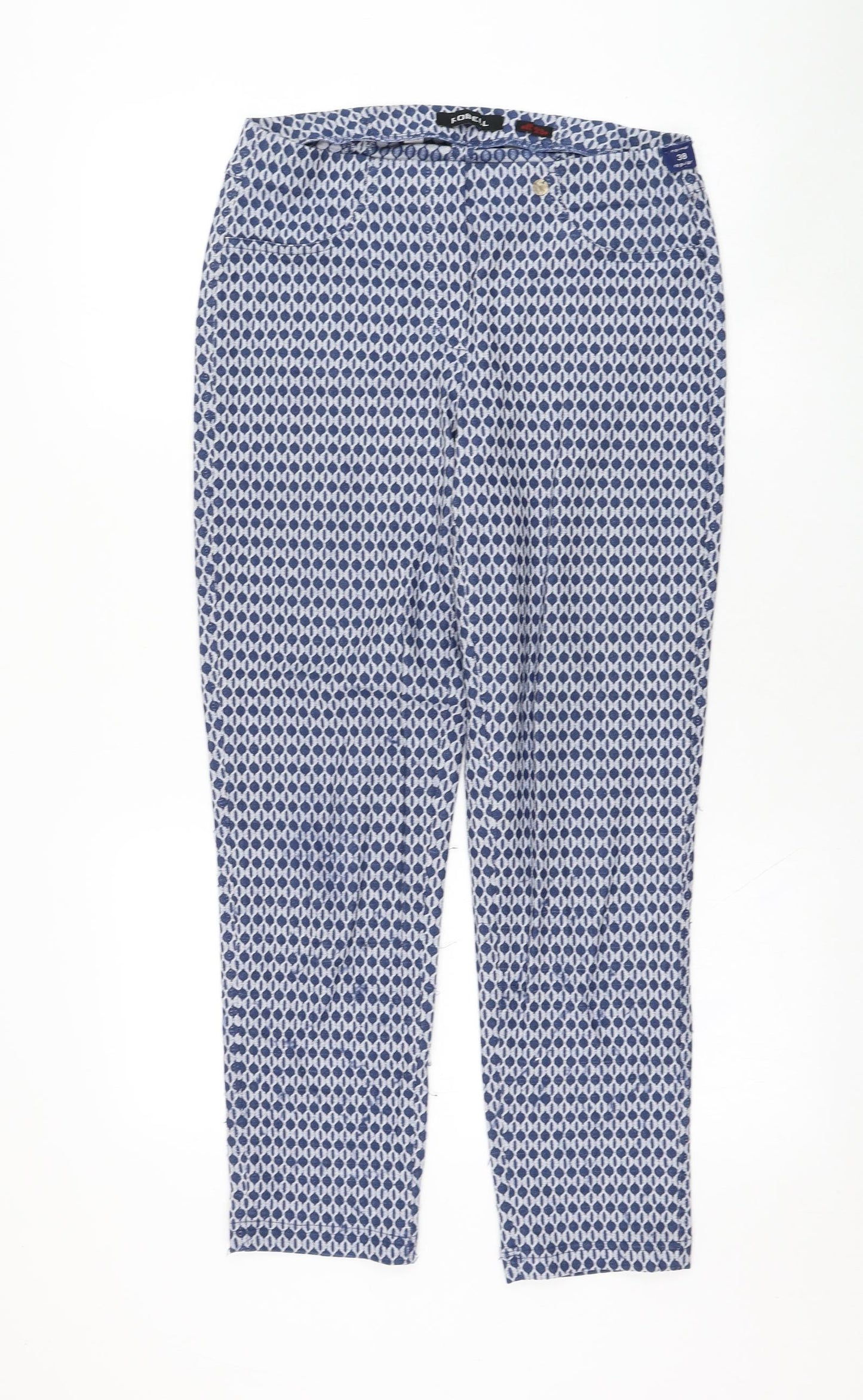 Robell Womens Blue Geometric Polyester Carrot Trousers Size 10 L26 in Regular
