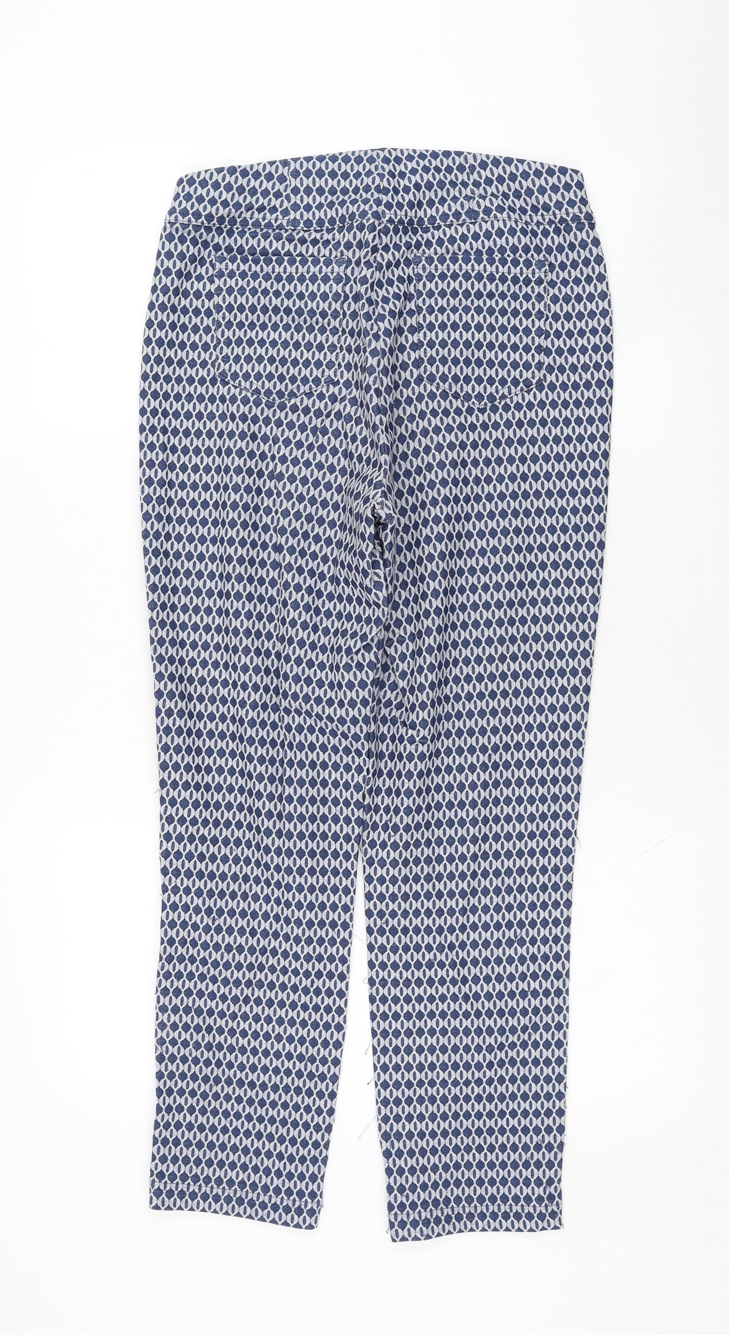 Robell Womens Blue Geometric Polyester Carrot Trousers Size 10 L26 in Regular