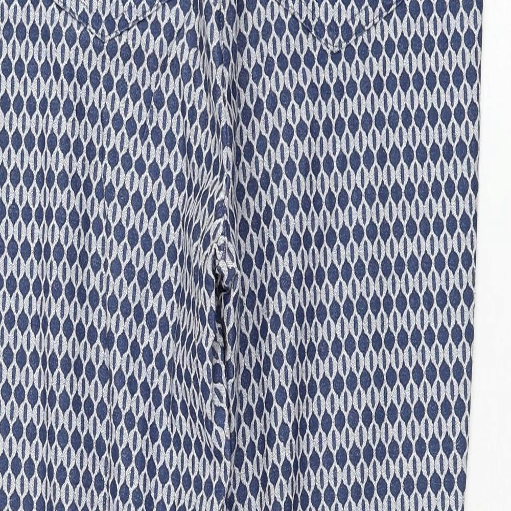 Robell Womens Blue Geometric Polyester Carrot Trousers Size 10 L26 in Regular
