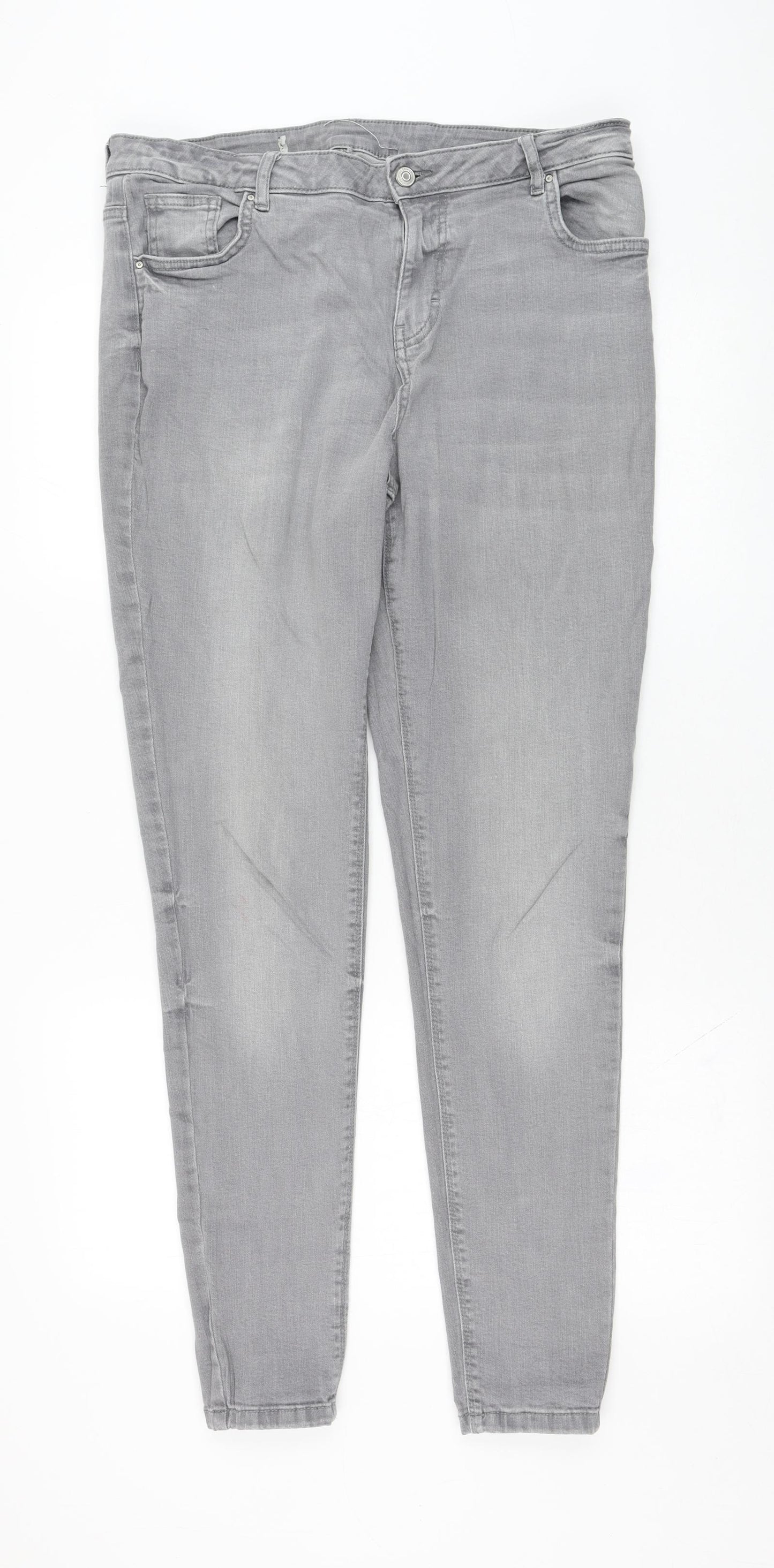 Primark Womens Grey  Cotton Skinny Jeans Size 16 L30 in Regular Zip