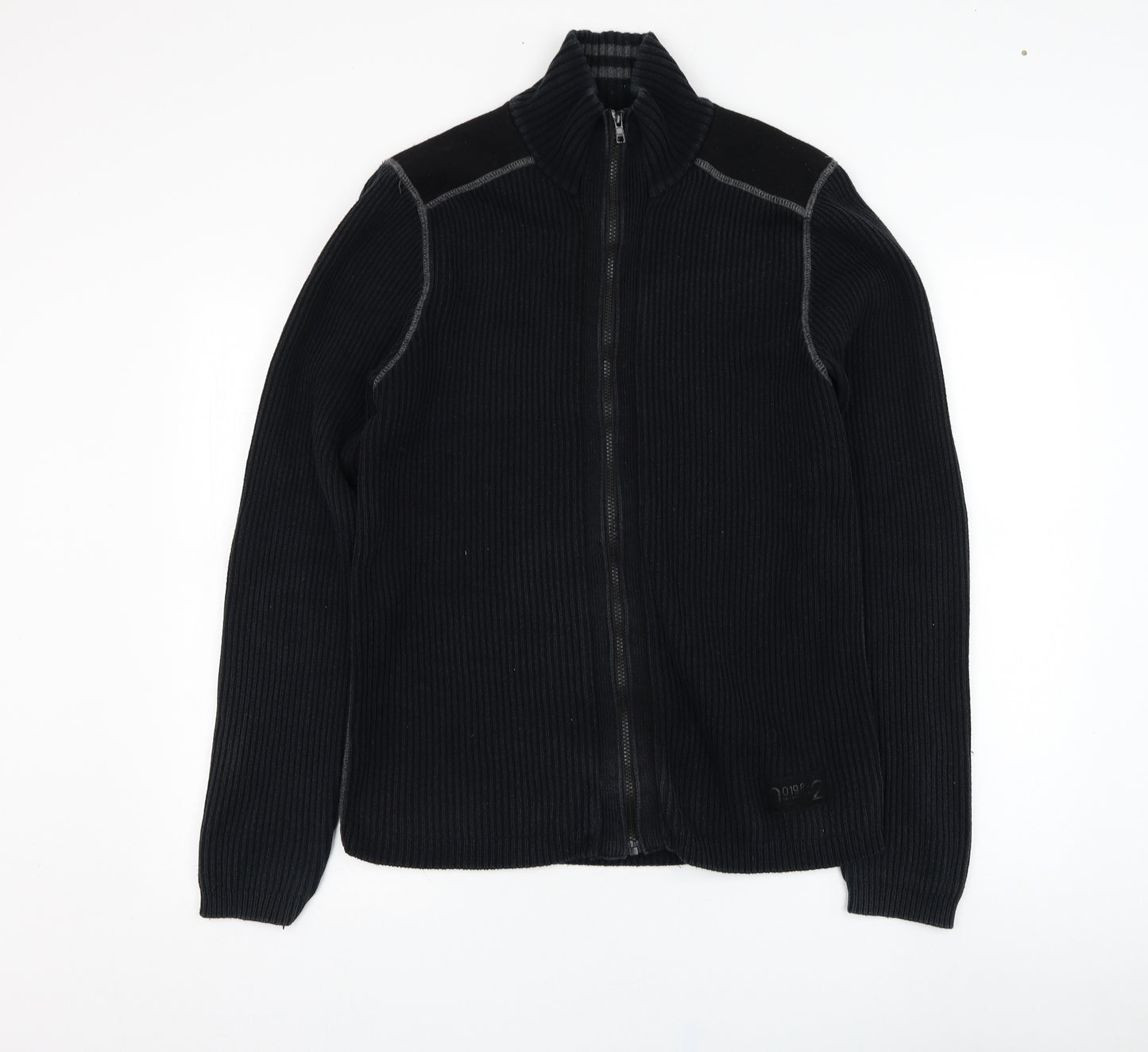 NEXT Mens Black Mock Neck  Cotton Full Zip Jumper Size M