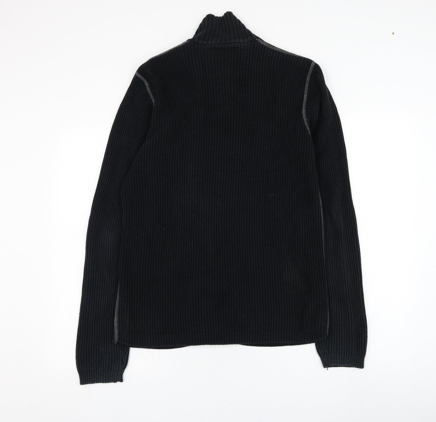 NEXT Mens Black Mock Neck  Cotton Full Zip Jumper Size M