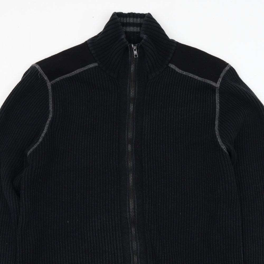 NEXT Mens Black Mock Neck  Cotton Full Zip Jumper Size M