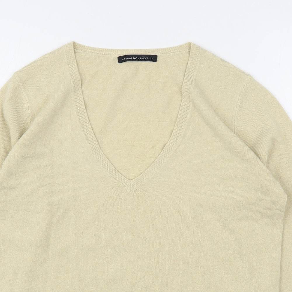 NEXT Womens Beige V-Neck  Acrylic Pullover Jumper Size 12