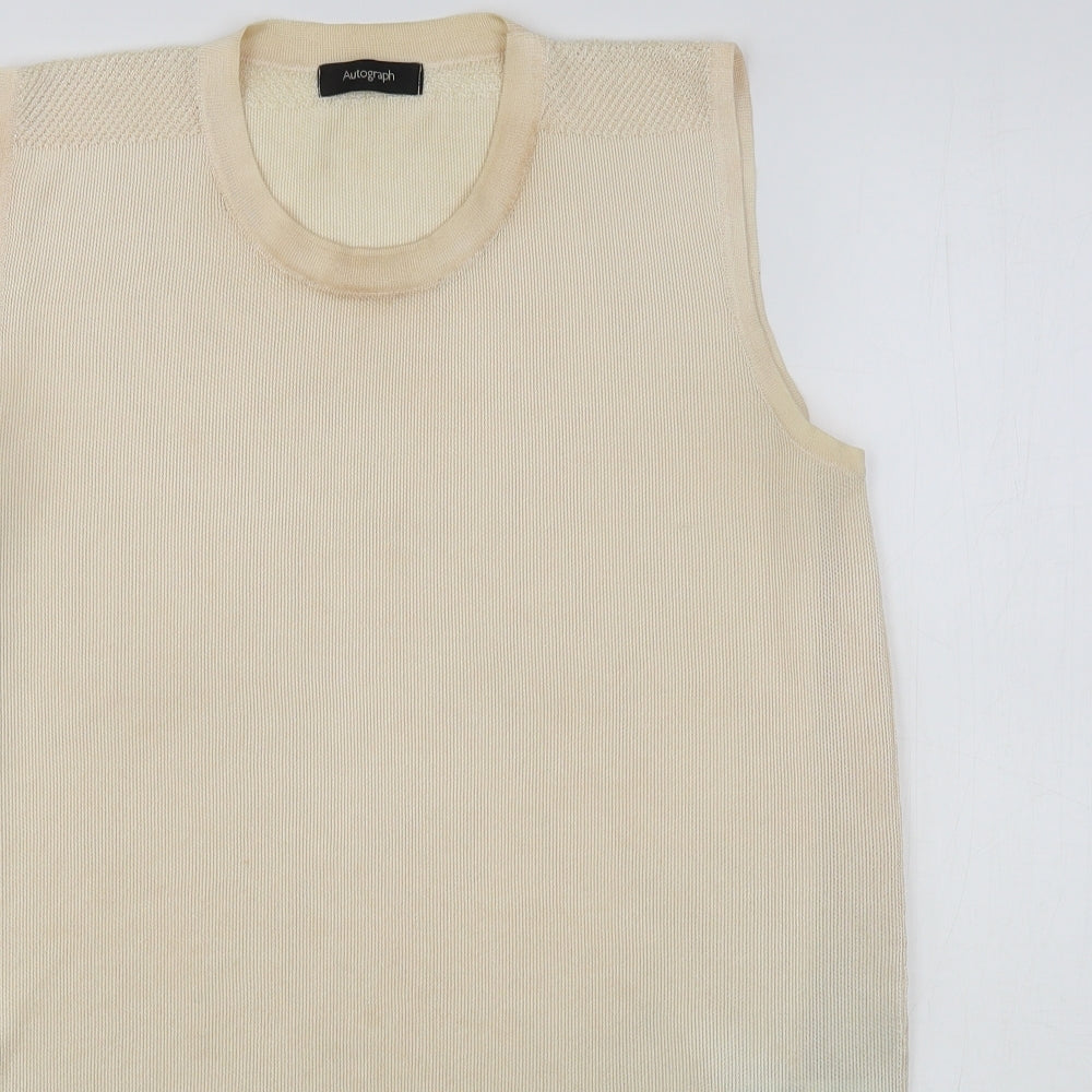 Autograph Womens Beige Round Neck  Polyester Vest Jumper Size 14
