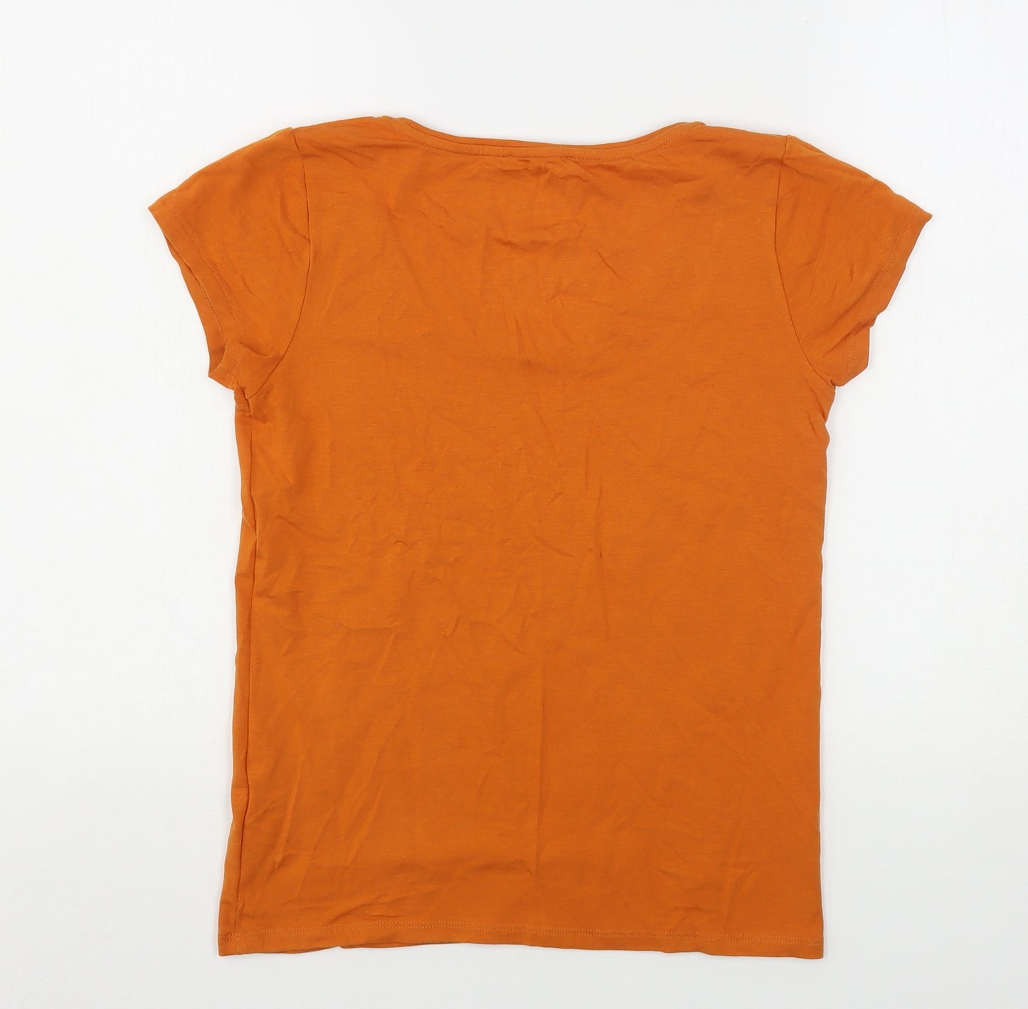Marks and Spencer Womens Orange  Polyester Basic T-Shirt Size 12 Round Neck