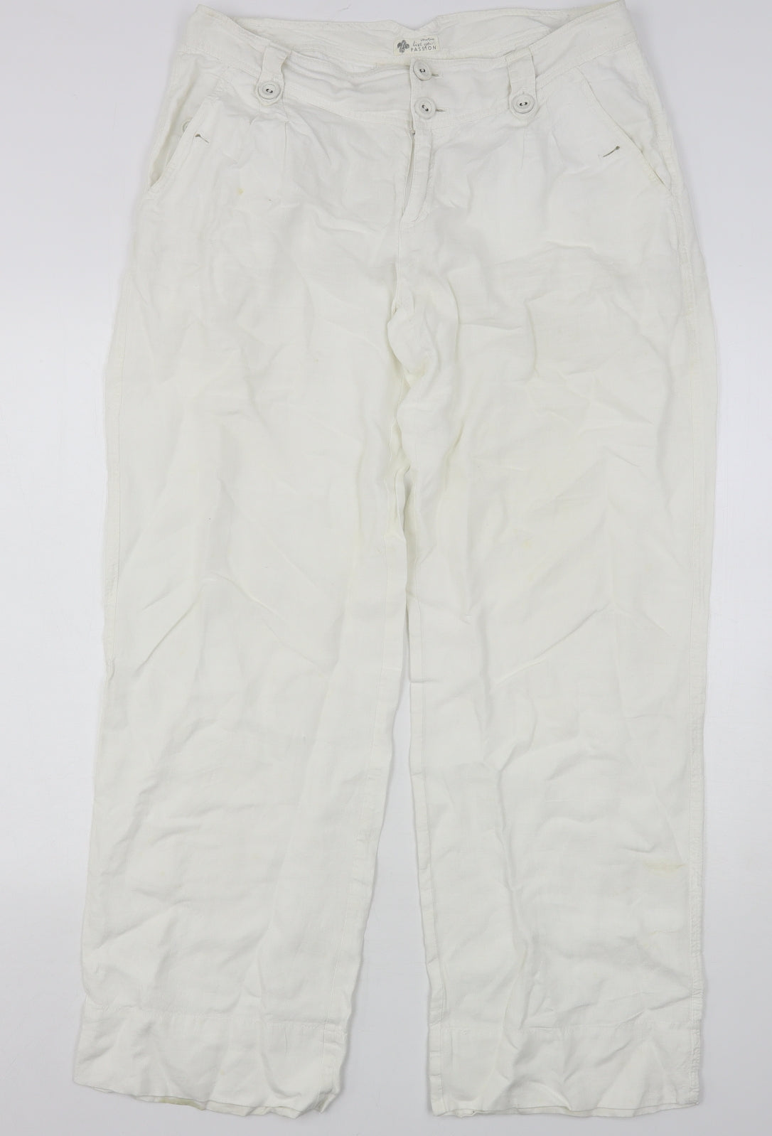 Passion Womens White  Linen Trousers  Size 12 L32 in Regular