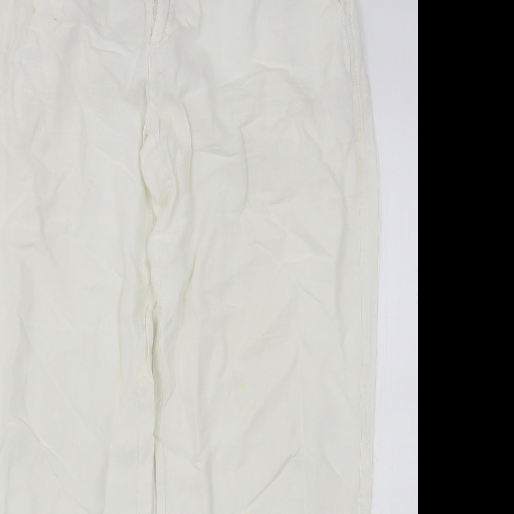 Passion Womens White  Linen Trousers  Size 12 L32 in Regular
