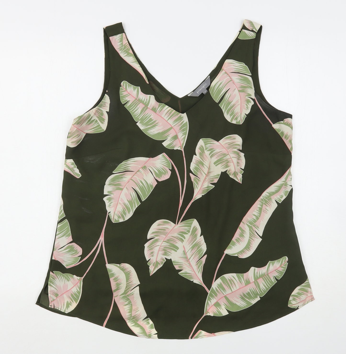 Principles Womens Green Floral Polyester Basic Blouse Size 14 V-Neck