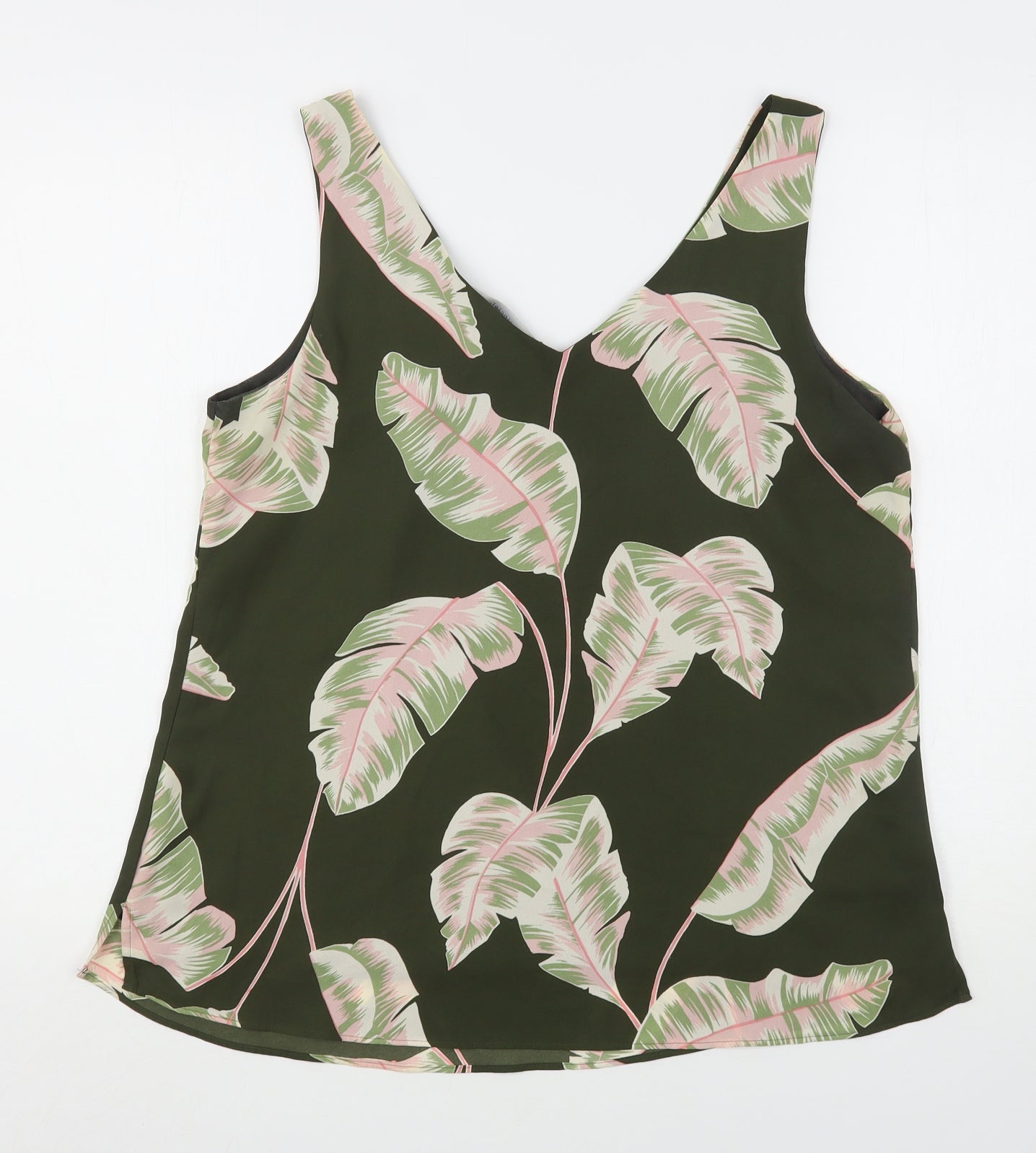 Principles Womens Green Floral Polyester Basic Blouse Size 14 V-Neck