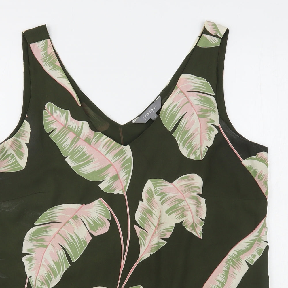 Principles Womens Green Floral Polyester Basic Blouse Size 14 V-Neck